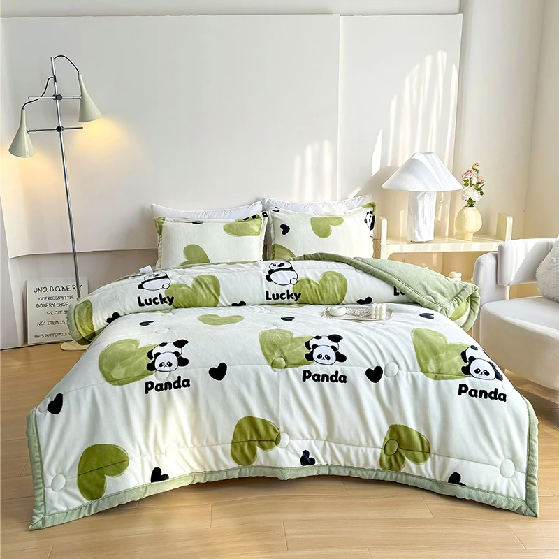 15天免费试睡！双面绒爱心熊猫冬被婴幼儿可用冬日特惠绒被子