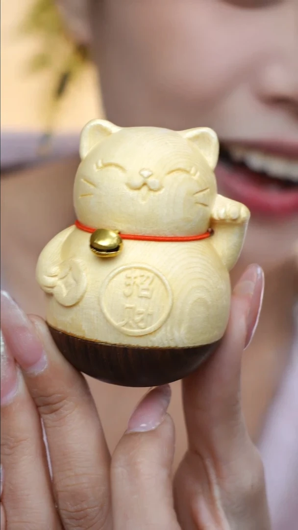 【闪购商品】桧木把件招财猫手把件
