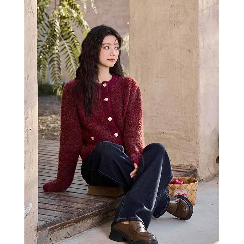 【艾美专属】谜秀复古韩版时尚短款针织开衫MXD35Z0987