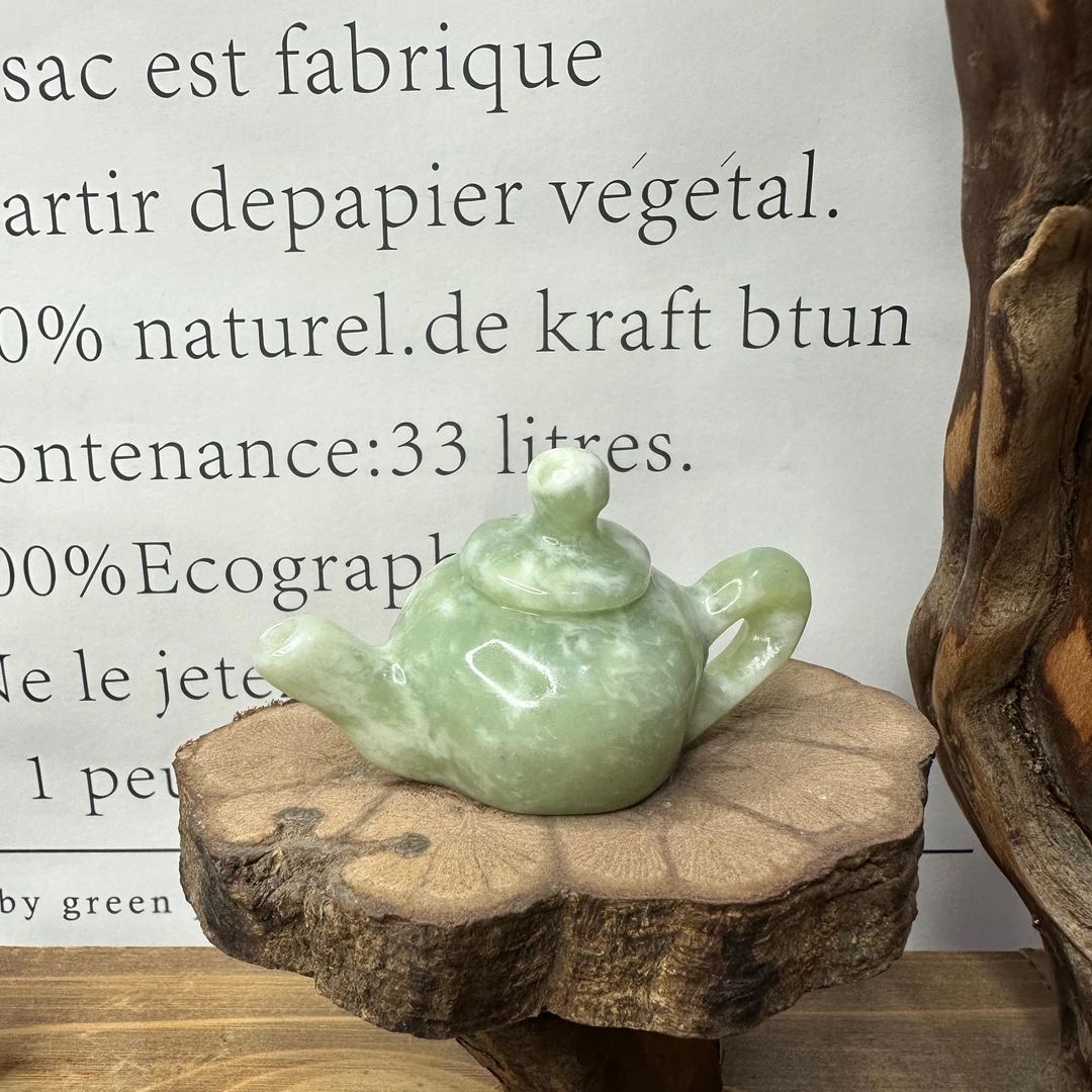 岫玉 玉石 把把壶 手工 把件  把把胡 送礼 礼盒 立体 甲翠 水墨