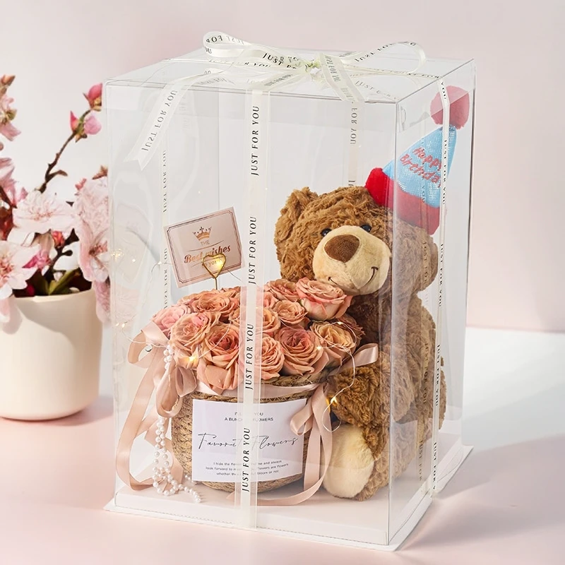 生日礼物送女友闺蜜老婆情侣小熊玩偶编织篮香皂花束送情人节礼物