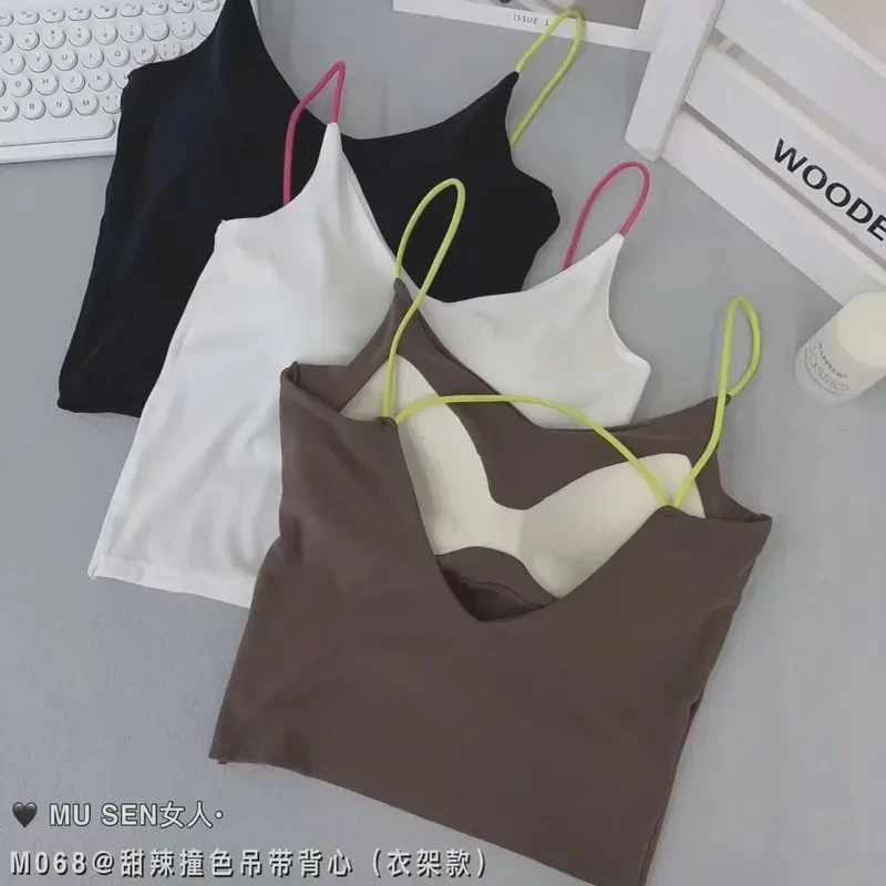 T.Y STUDIO汤圆私服撞色肩款美背百搭吊带女修身显瘦打底衫上衣潮