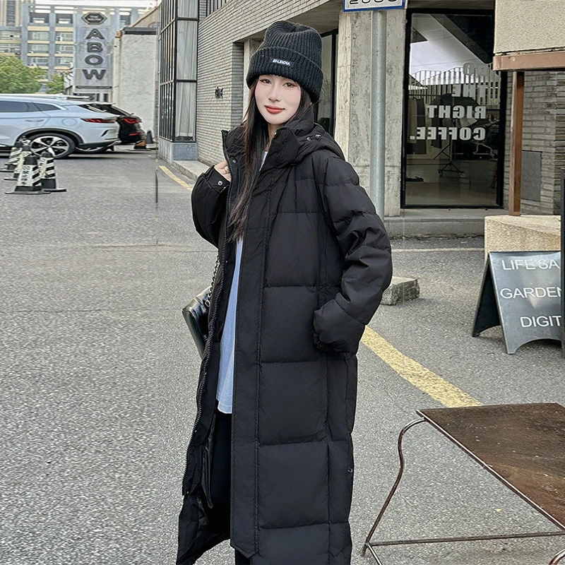 冬季宽松超长加厚情侣款鸭绒男女新款过膝羽绒服外套长款羽绒服爆