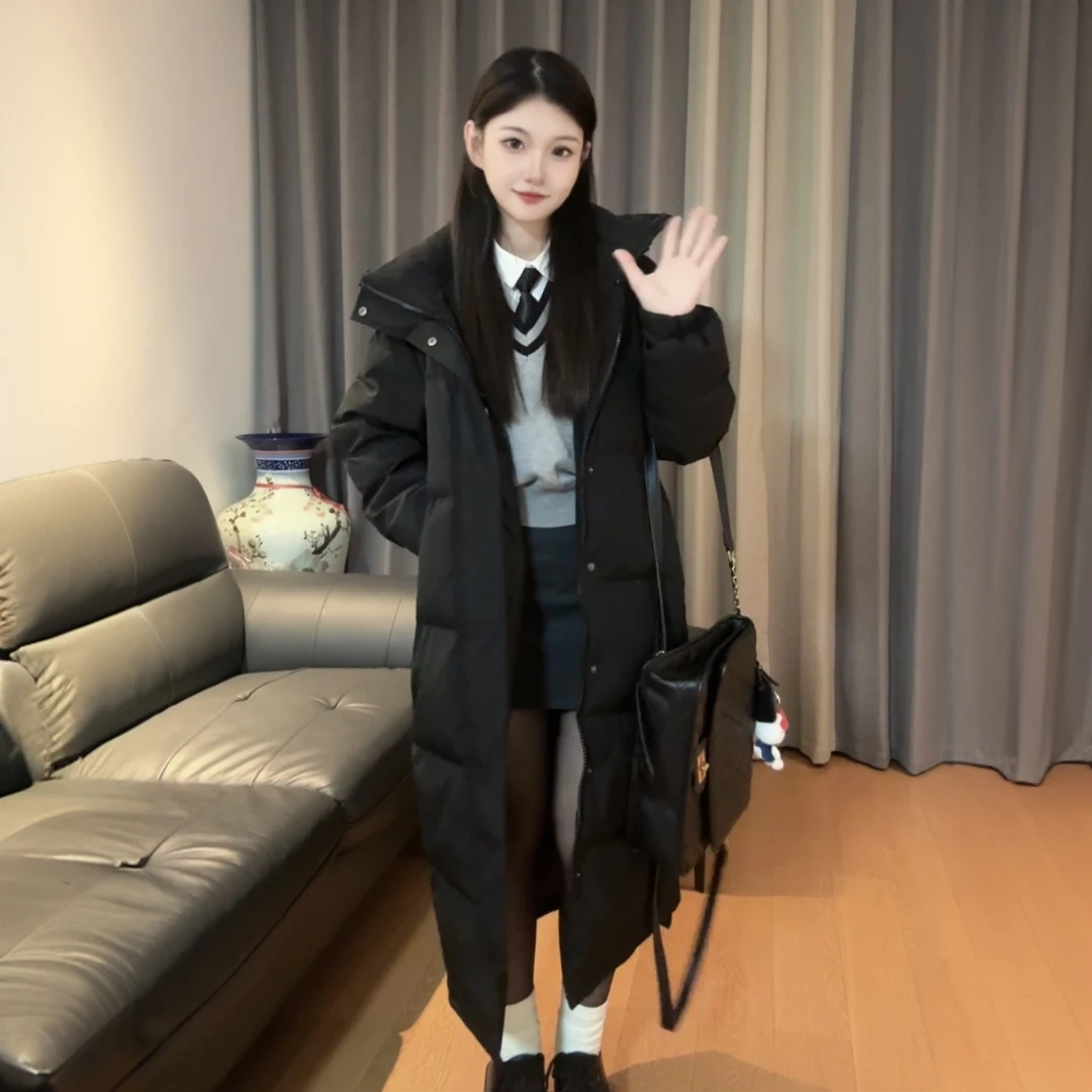 2025年长款黑羽绒服中戏同款女小个子白鸭绒冬季加长过膝情侣款女