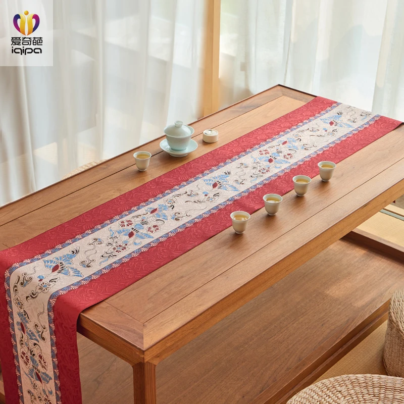爱奇葩原创雁衔花枝纹中式桌旗高端茶席茶桌布防水茶台茶桌垫布