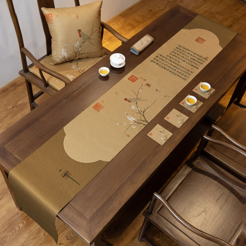 爱奇葩 原创五色鹦鹉中式桌旗防水高端茶席茶桌茶旗茶垫轻奢桌布