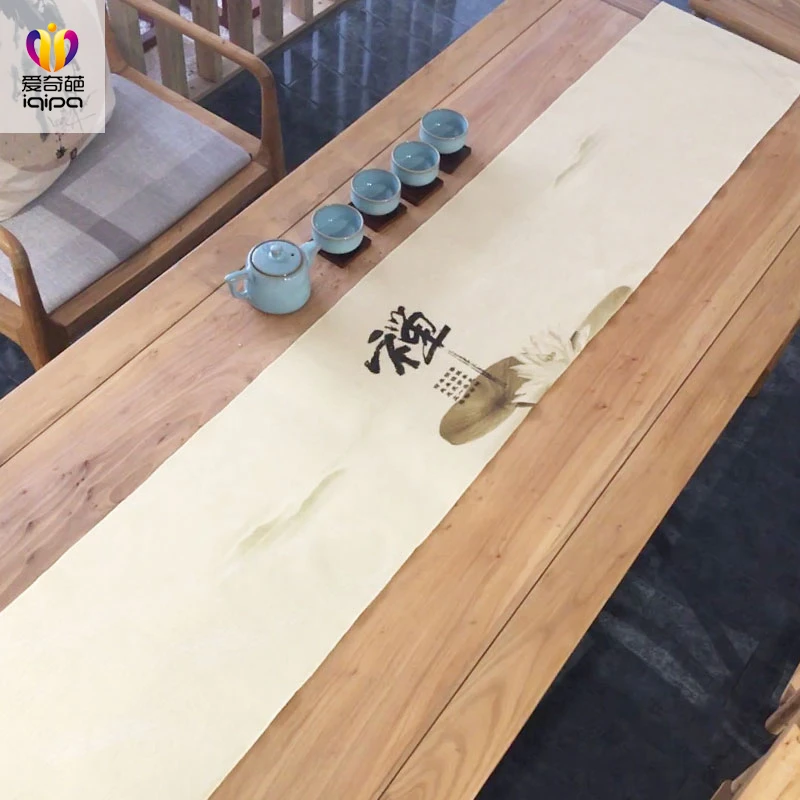 佛系禅意中式茶席棉麻茶旗古琴红木茶具中国风桌旗茶几布艺茶巾垫