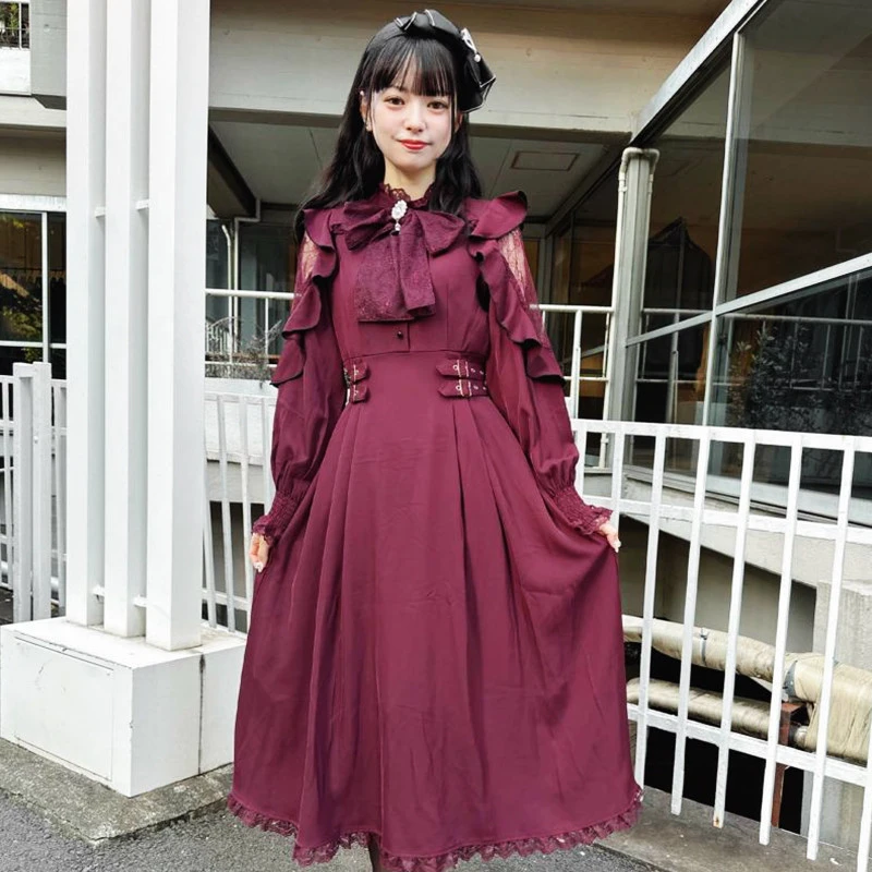 ROJITA·复古蝴蝶结喇叭袖口露肩长款收腰气质连衣裙1333705