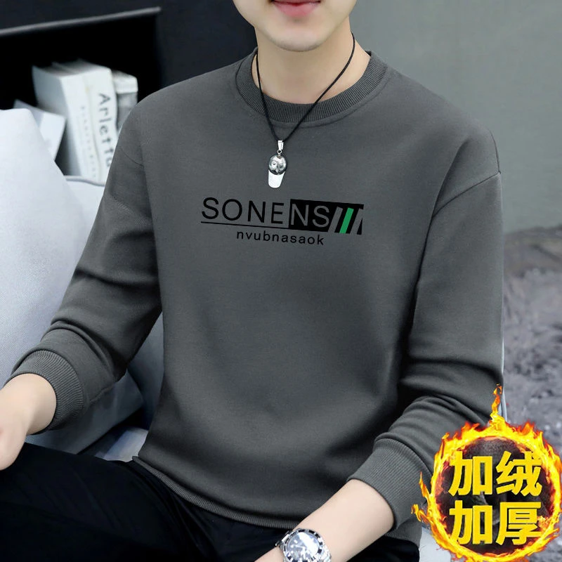 加绒卫衣帅气套头体恤2025秋冬新款百搭休闲无帽加厚保暖上衣外套