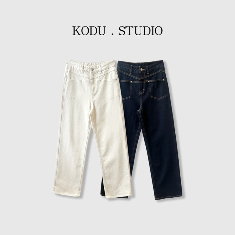【刻度KODU】01-PT2858秋季百搭时尚休闲宽松舒适设计感阔腿牛仔裤