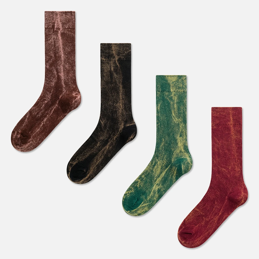 袜say袜子秋冬新款女袜复古风个性涂鸦炒色潮袜堆堆袜透气中筒袜