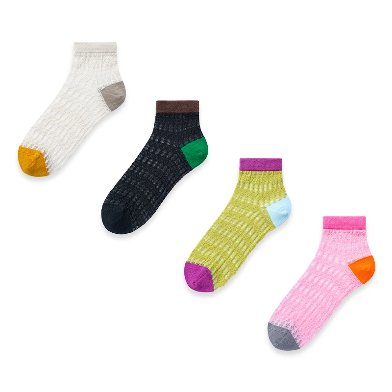 袜say小众设计女夏季女款网纱短袜薄款个性拼色网眼透气吸汗短袜