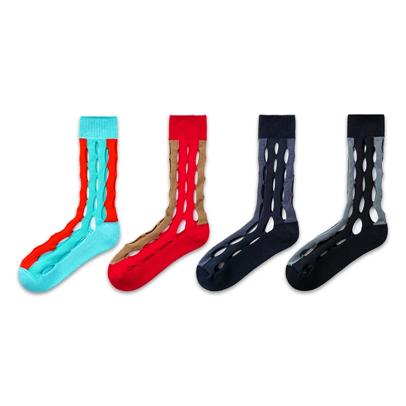 袜say 小众设计日系镂空洞洞个性时尚女ins潮拼接撞色中筒小腿袜