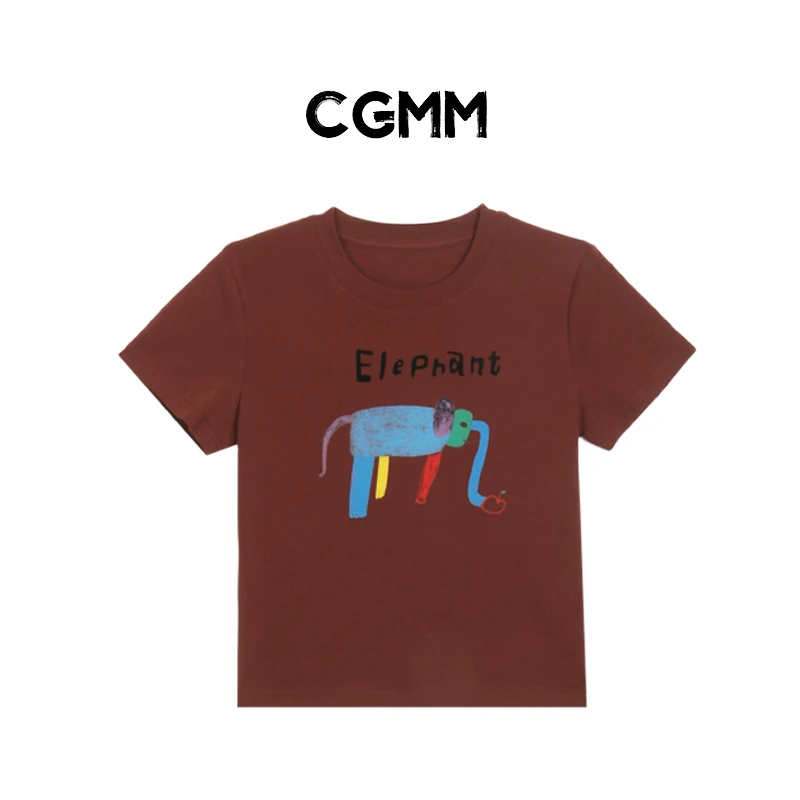 CGMM/橱柜密码新款夏季设计感印花小象百搭通勤T恤短袖DSOMB108