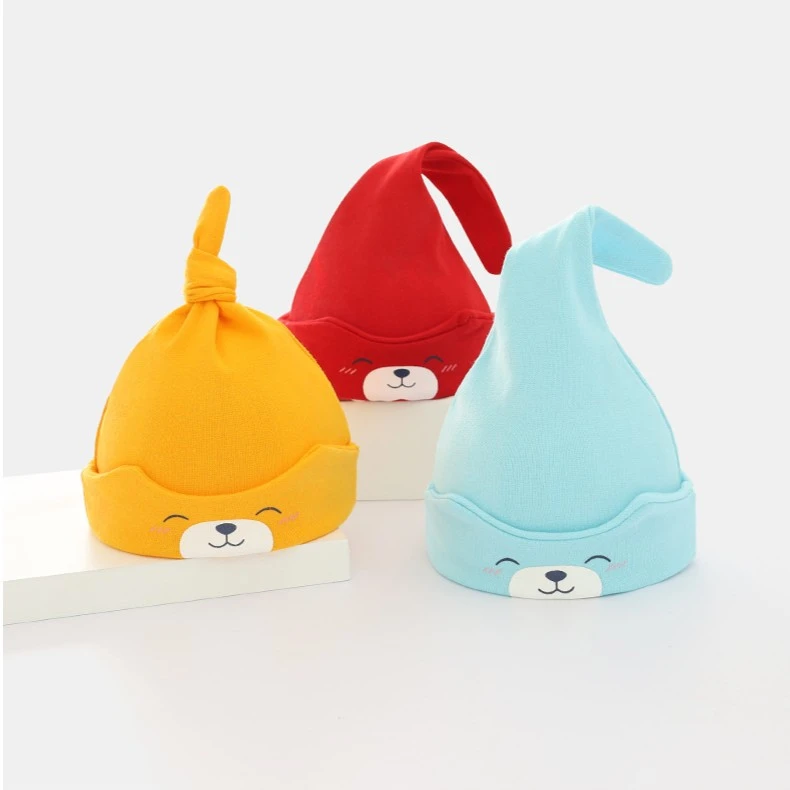 婴儿胎帽子小宝宝0-3-6-9月双层纯帽子揪揪帽