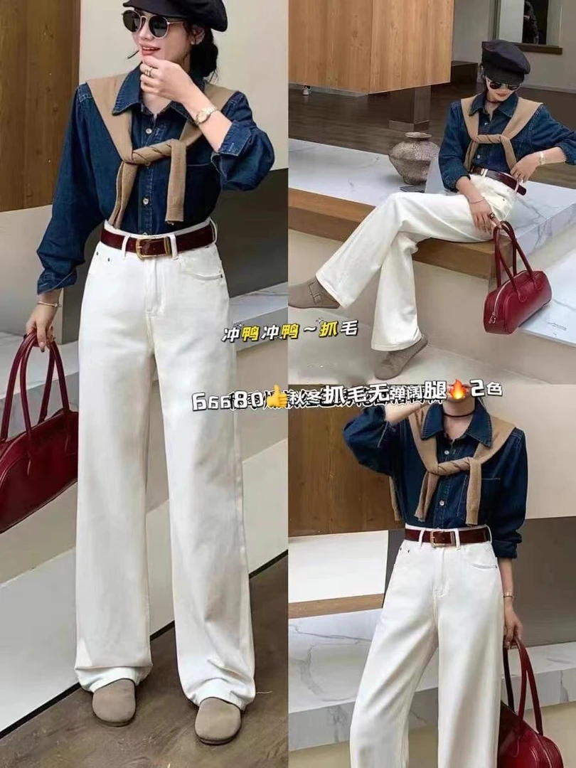 66680白色窄版阔腿裤