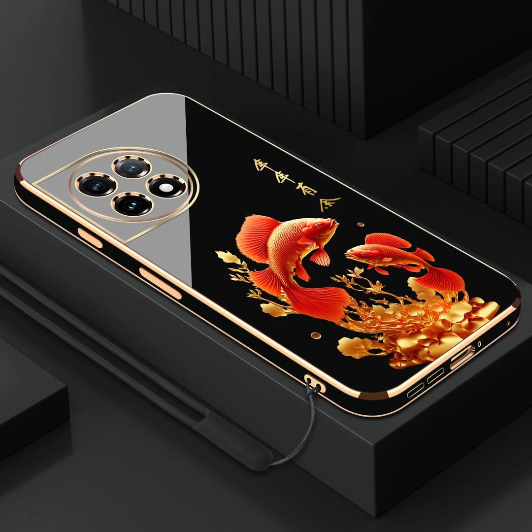 电镀年年有余适用一加ace2手机壳防摔硅胶保护壳直边软壳手机套