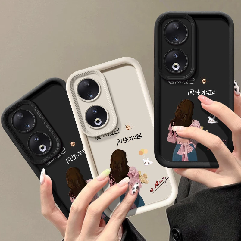 天眼阶梯爱财爱己适用荣耀90手机壳加厚防摔90全包软壳手机套