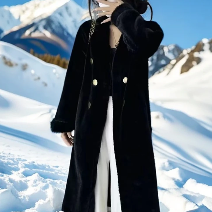 【淼姐专属】  貂绒皮毛一体长开衫铜款外套