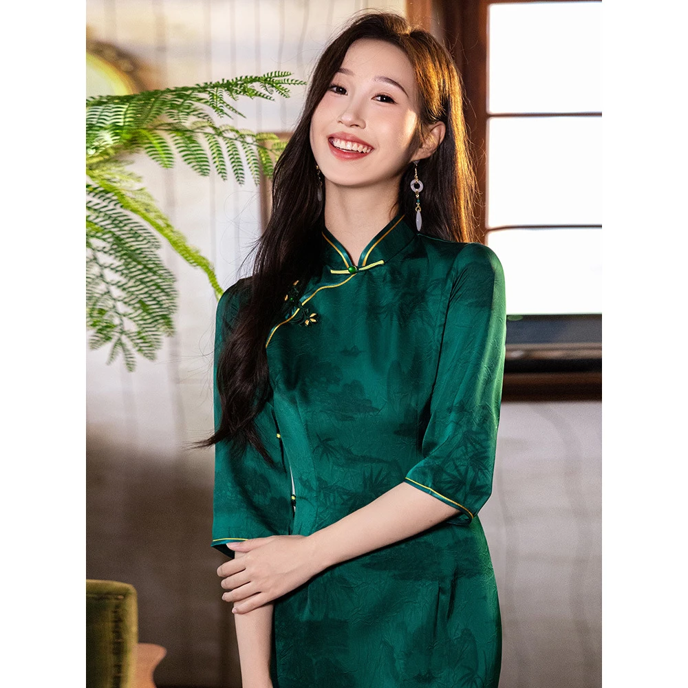 日常中式旗袍中式夏季气质优雅百搭女装订婚礼服新中式复古中国风