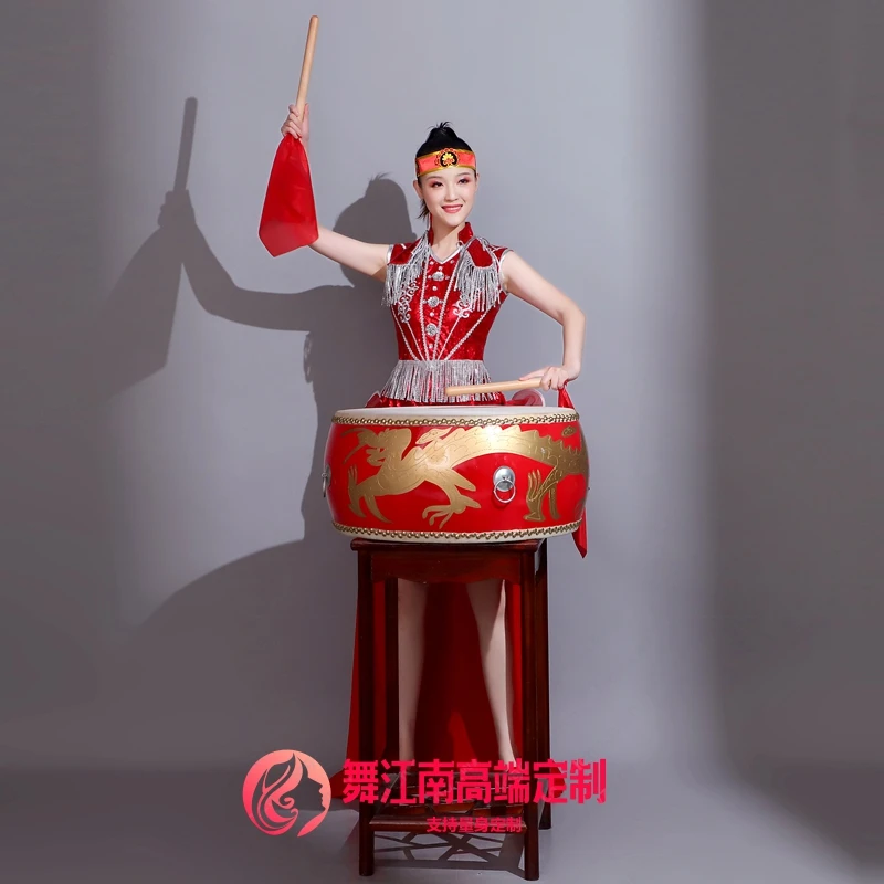 中国风喜庆活动开业庆典打鼓服年轻减龄演出服表演服女盘鼓腰鼓服