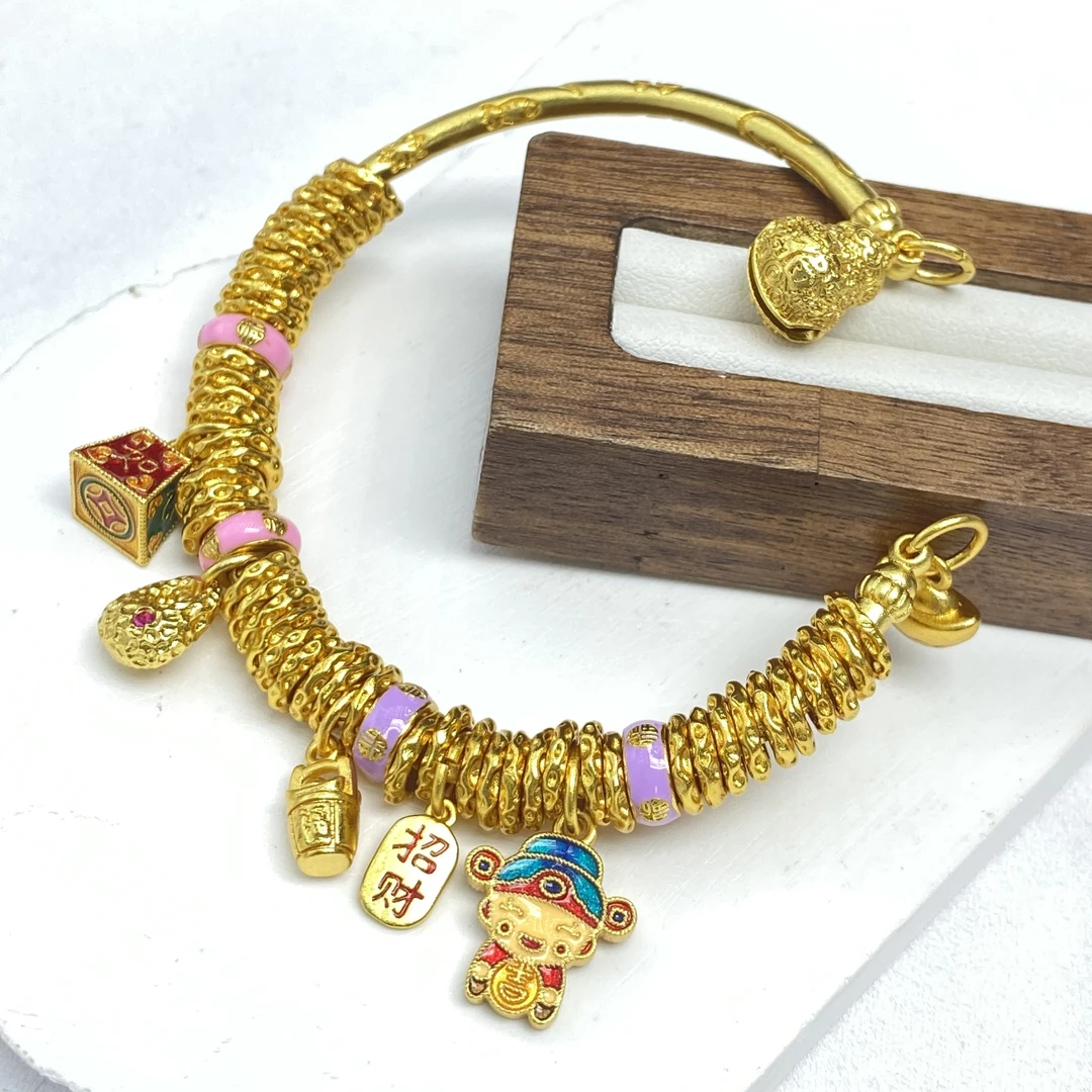 手镯 F黄色缠缠葫芦开口手镯多样性发货20248