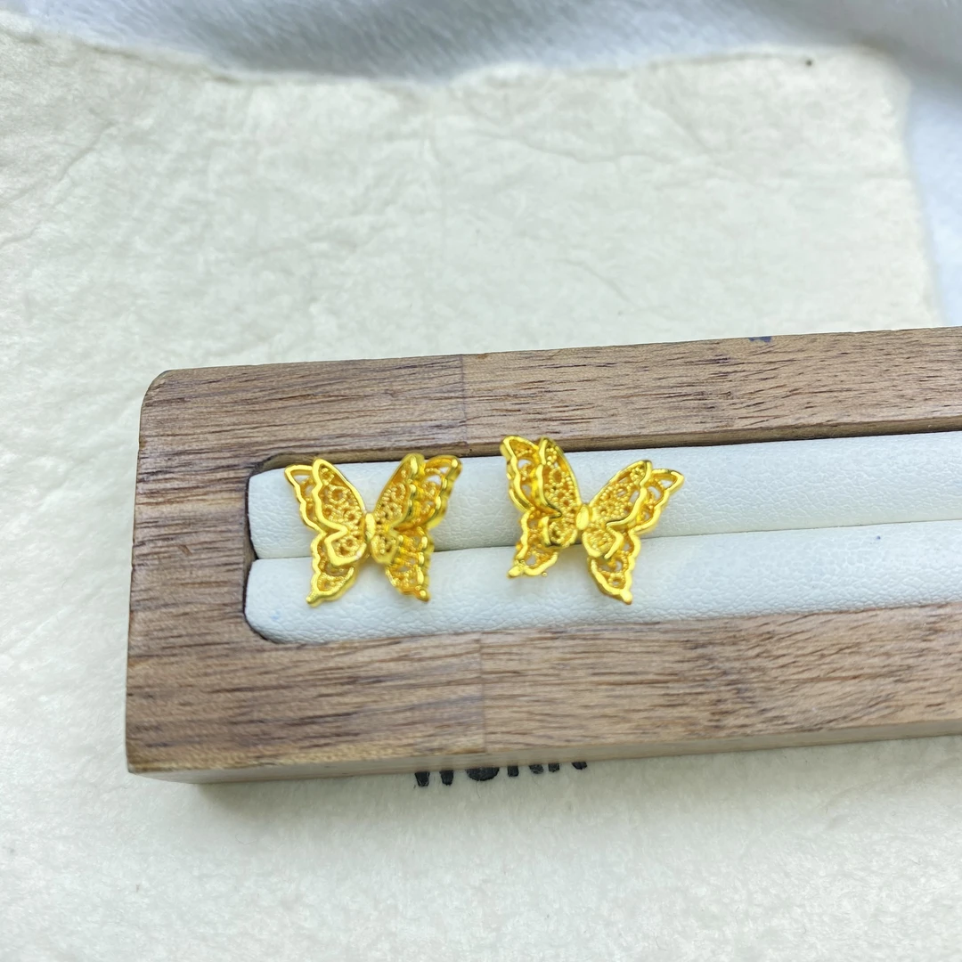 耳饰 B黄色镂空双层蝴蝶耳钉多样性发货44552