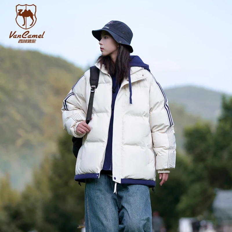 VANCAMEL/西域骆驼保暖休闲时尚潮流连帽撞色假两件TZS-M8877-DB