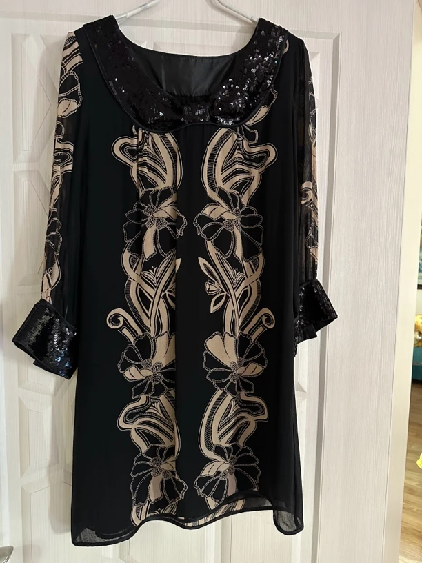 行止由心桑蚕丝七分袖个性连衣裙蕾丝大码时尚百搭女士秋季黑色