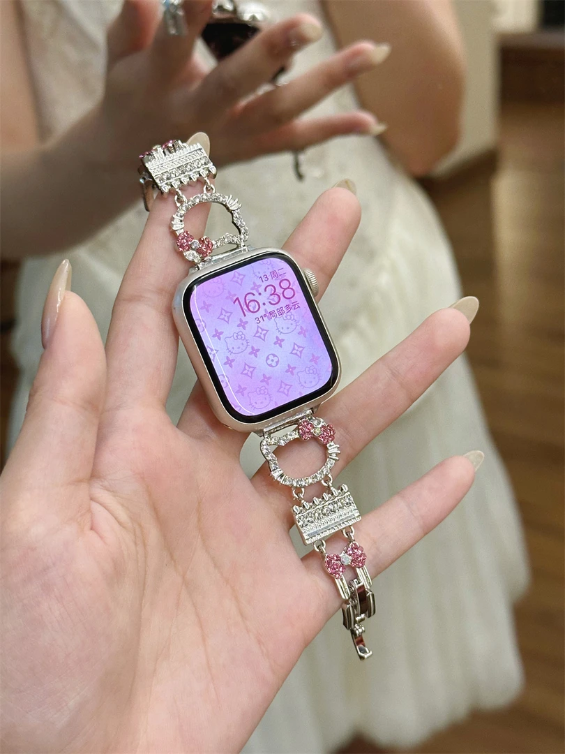 时瑞 KT猫闪钻粉色表带ApplewatchS98765SE苹果手表表带iWatch女