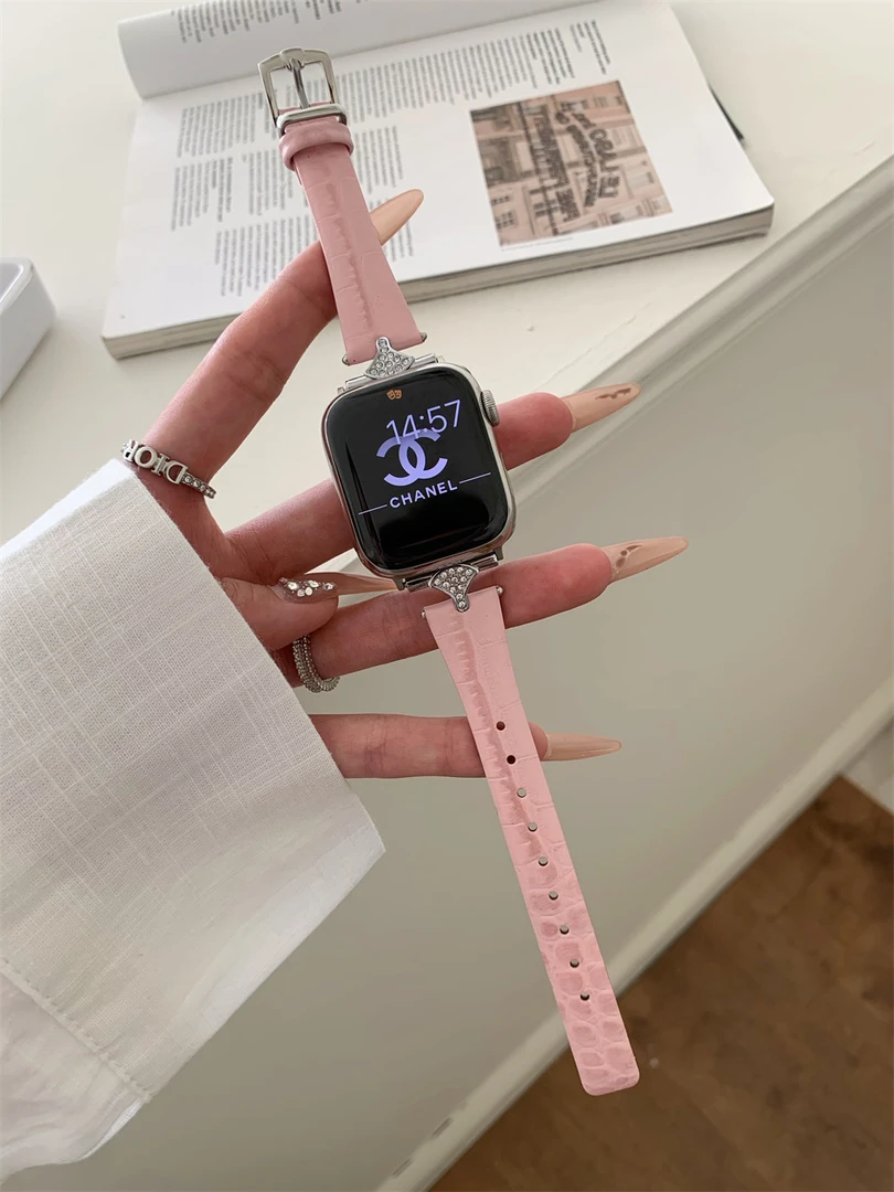 时瑞 扇贝钻石鳄纹真皮表带 ApplewatchS9SE苹果手表带iWatch87女