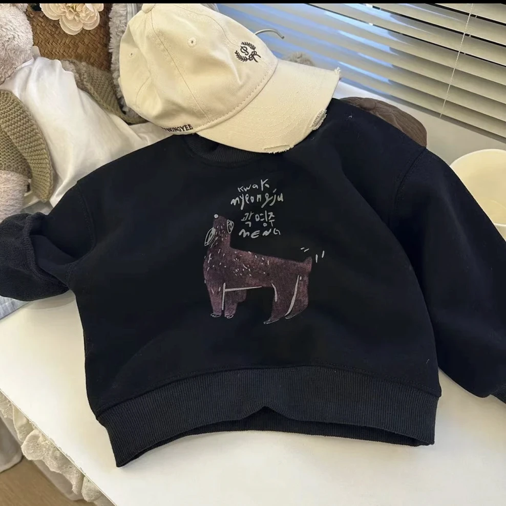 冬季儿童新款加绒宽松百搭韩版男女童休闲卡通印花卫衣中小童上衣