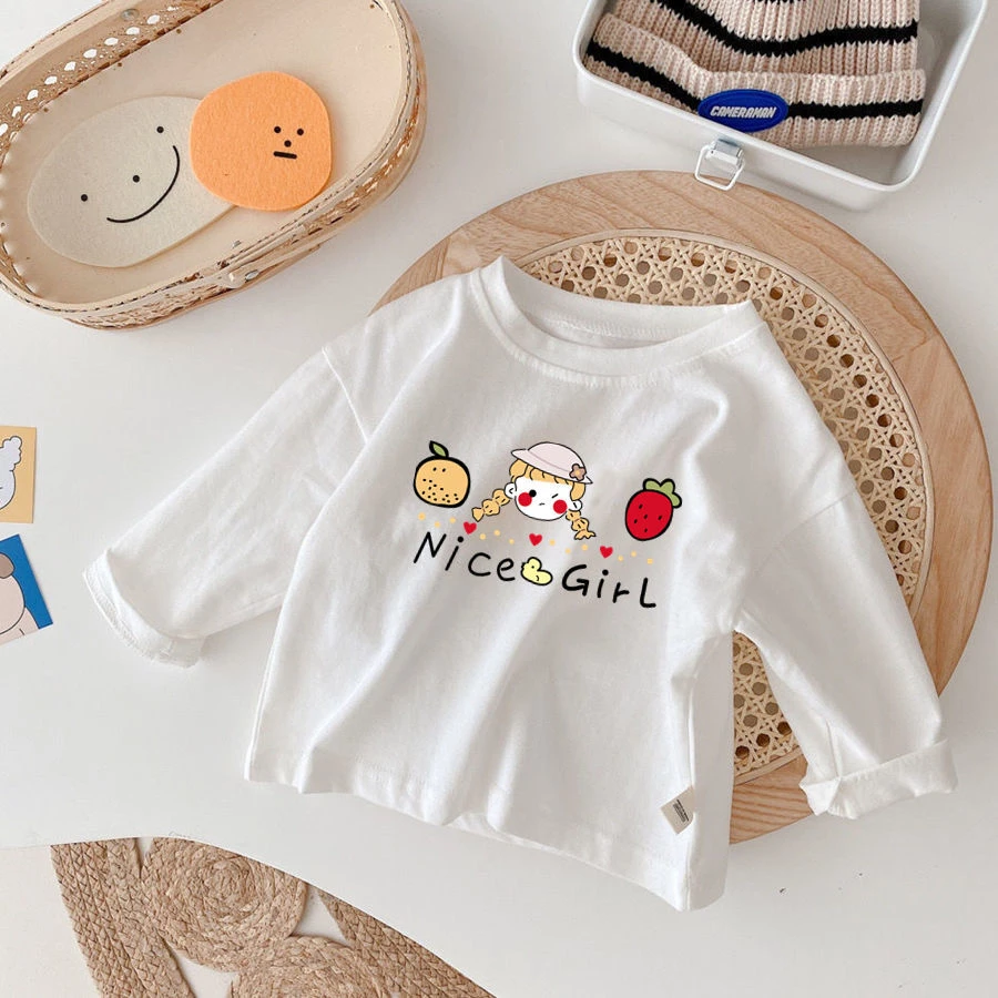 【多图可选】儿童长袖打底衫秋冬新品韩版宽松纯白色圆领套头上衣