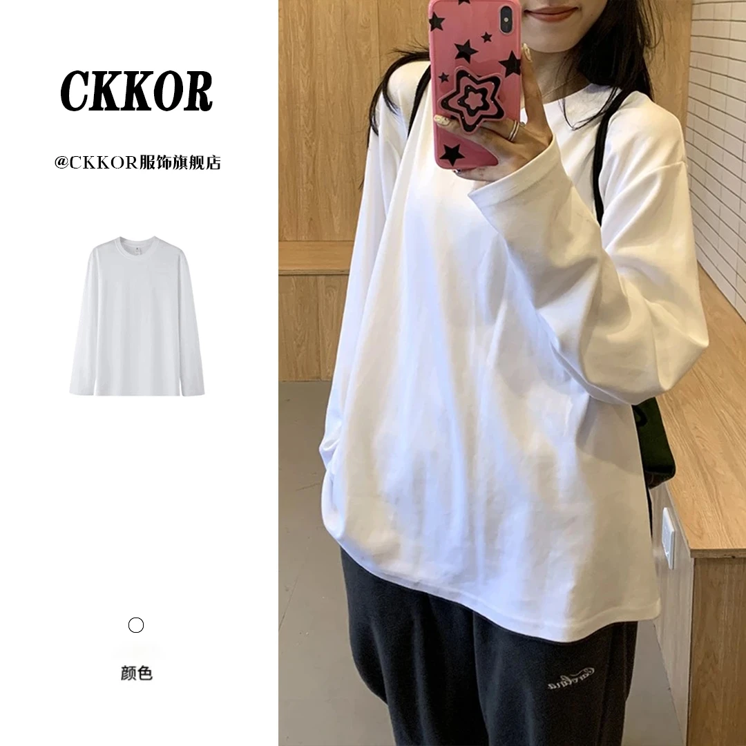 CKKOR春秋款宽松百搭德绒打底衫女卫衣美式时尚潮牌ins风圆领上衣