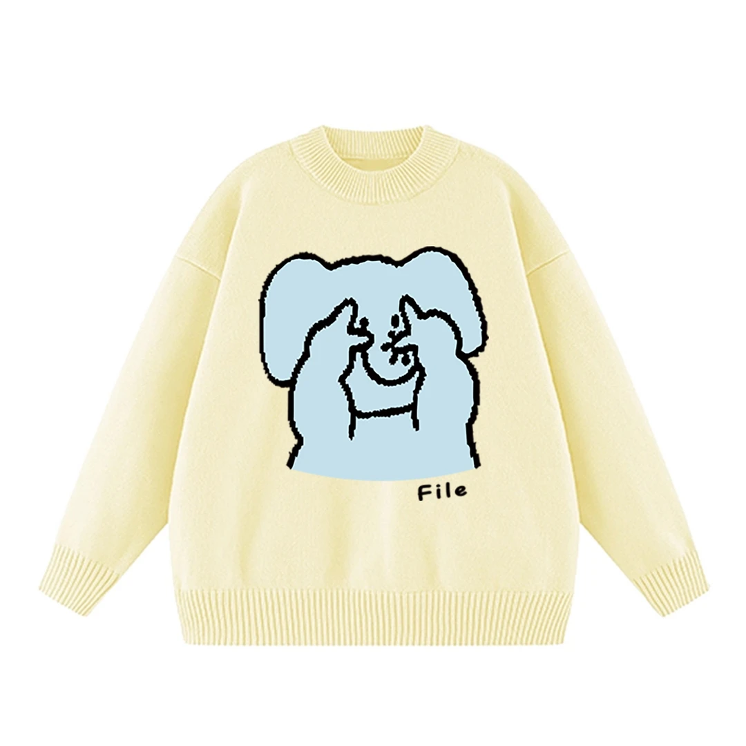 CKKOR新款爆款春秋时尚圆领保暖加厚针织毛衣女卡通印花长袖上衣