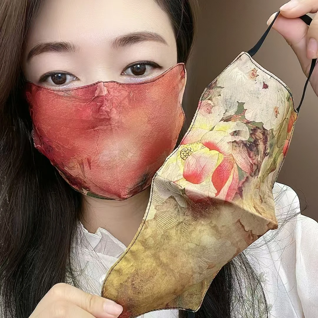 加大丝缎荷花面罩立体护眼角防紫外线防晒口罩防风保暖防尘面罩