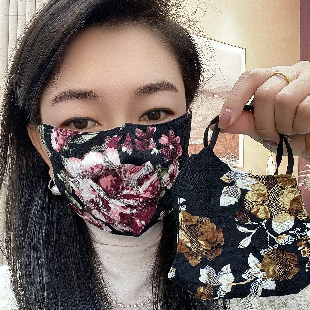 冬季蕾丝花朵加厚防风防尘保暖面罩骑行防寒面罩护眼角防晒口罩