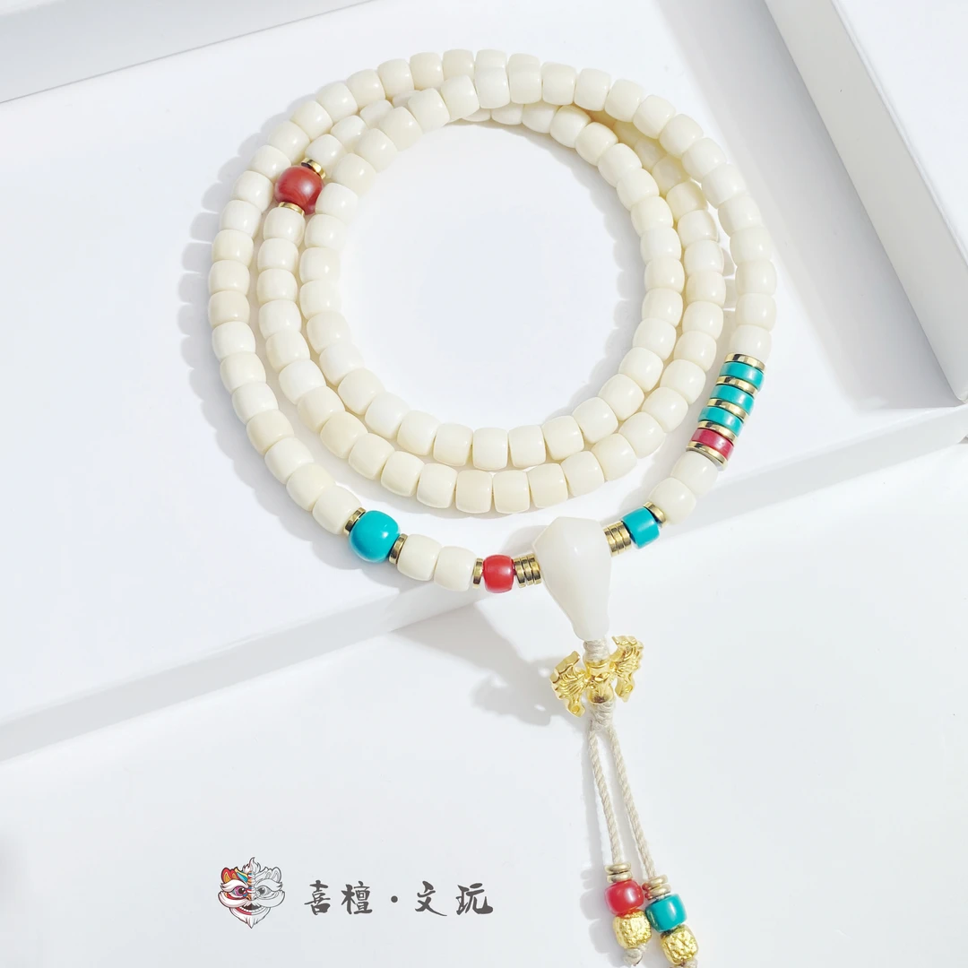 喜檀-天然白玉菩提6*5直切108手持念珠男女生日礼物百搭气质-706-