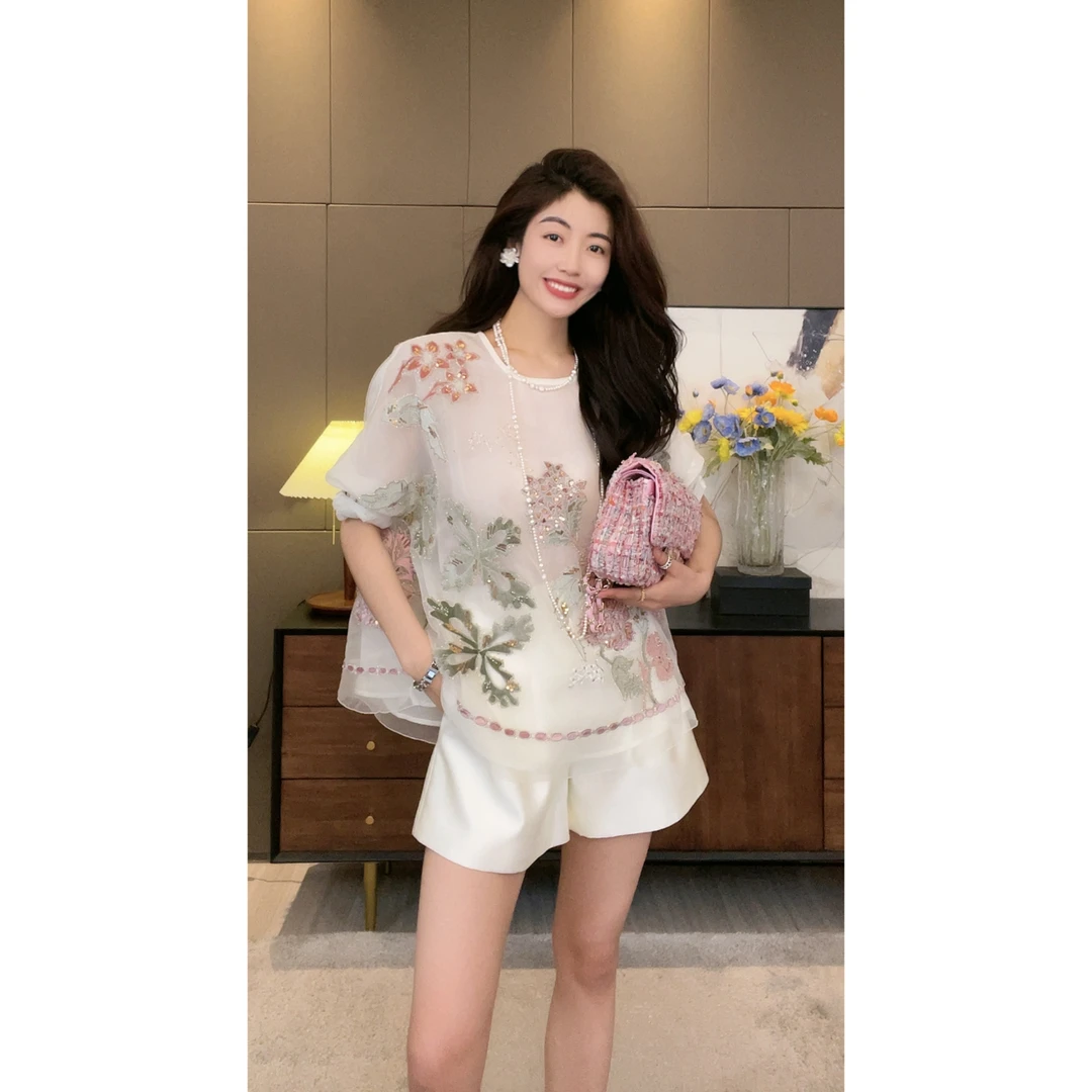 【N·COU】23夏新款【琉璃花海】重工绣珠片上衣短裤-DY8368