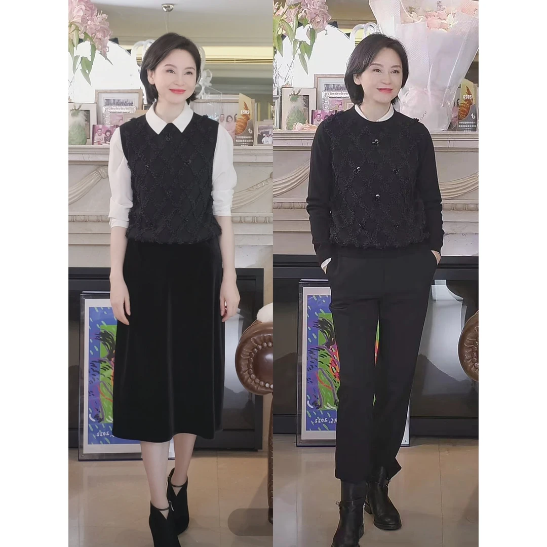 我是摩羯 花园里的玛丽 100美丽诺羊毛钉珠菱格背心马甲长袖毛衫