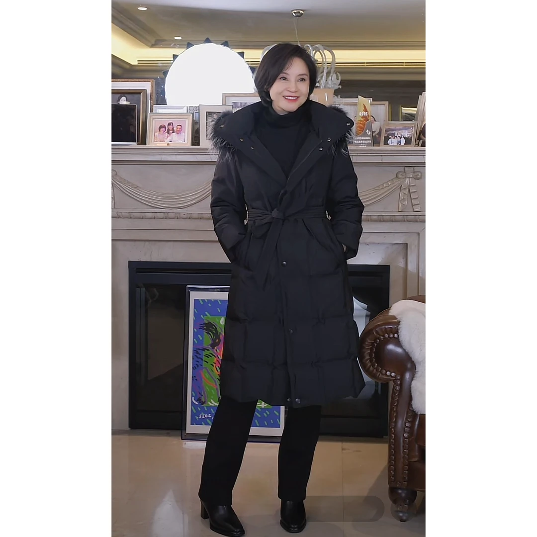 我是摩羯 雪域之巅 90白鹅绒可脱卸貉子毛领保暖蓬松中长款羽绒服