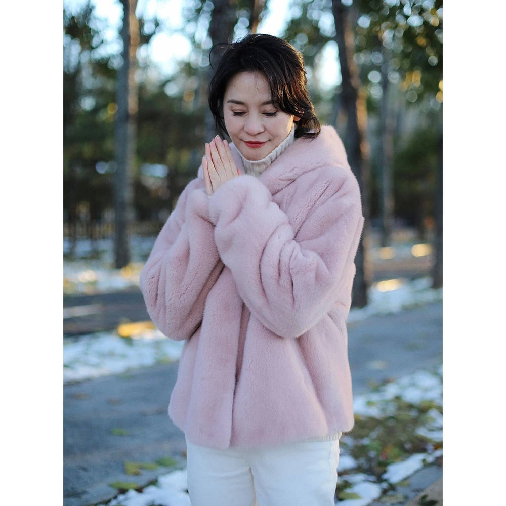 我是摩羯樱花粉丹麦紫标级天鹅绒水diao连帽廓形秋冬厚外套外套