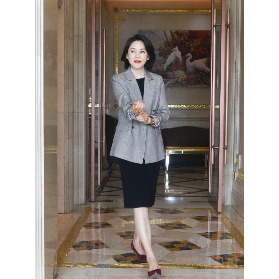 我是摩羯璀璨星河摩登复古千鸟格亚麻混纺秋季西装外套气质黑色