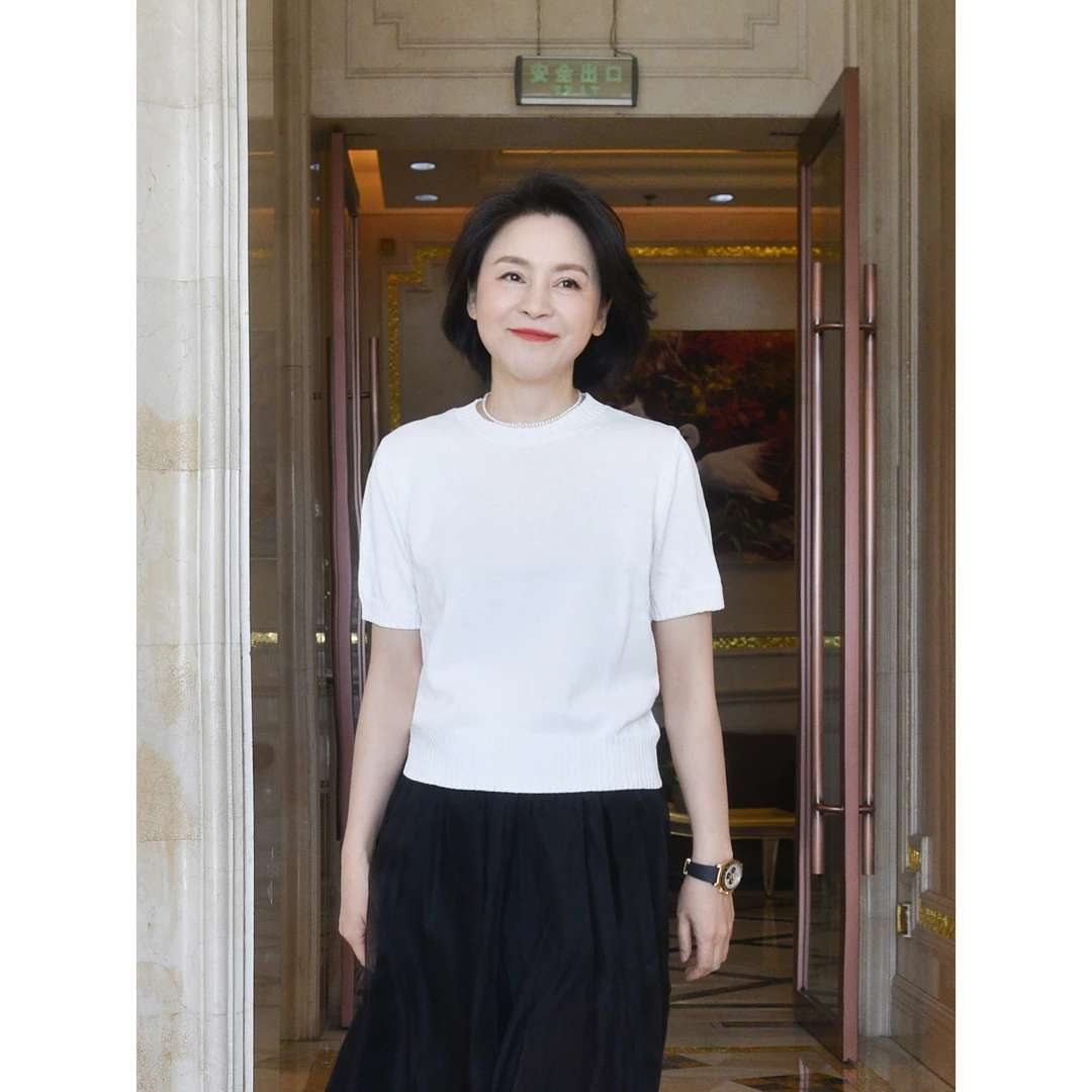 我是摩羯和纸纱针织衫经典圆领短袖舒适百搭棉套头衫休闲女装春夏