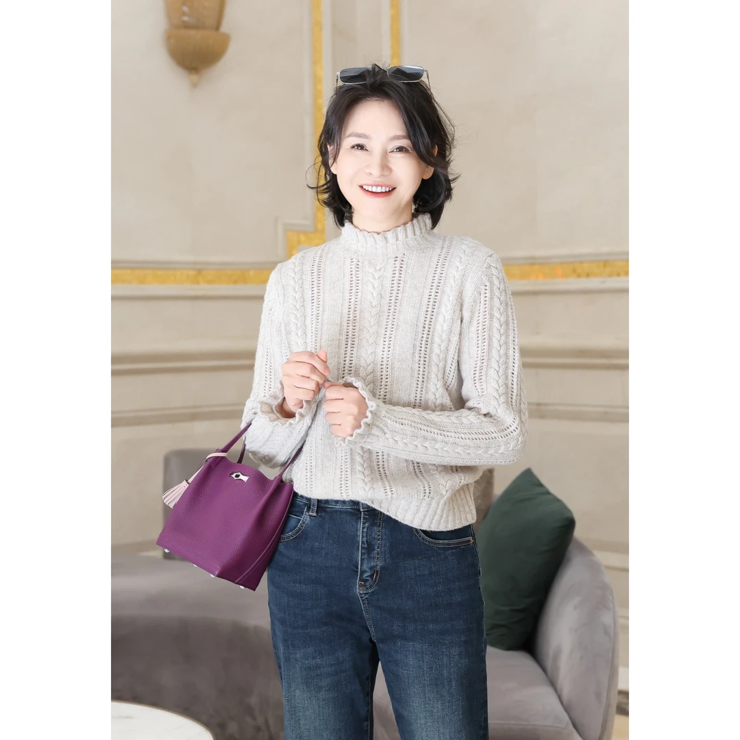 我是摩羯法式风情山羊绒绵羊毛珠片纱花边领荷叶边潮流针织衫毛衣