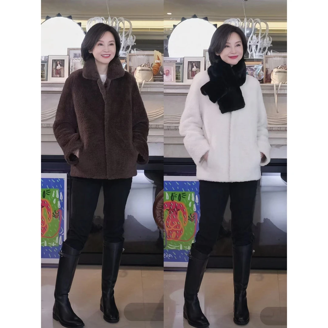 我是摩羯 THE R*W 南非进口奥尔良希尔羊皮毛一体v领时尚保暖皮草