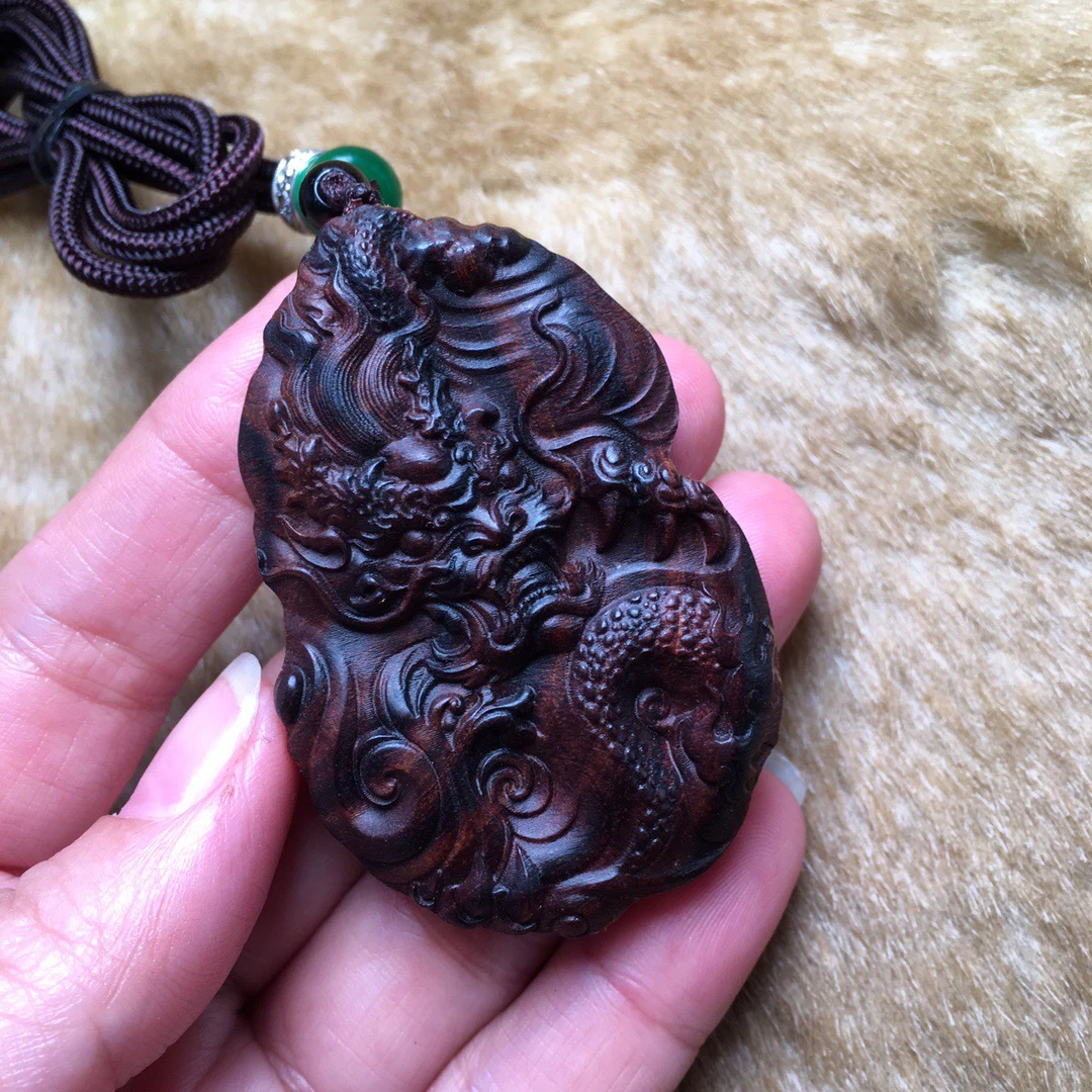海南黄花梨木雕十二生肖龙牌项链吊坠木质精雕龙牌车挂件 手把件