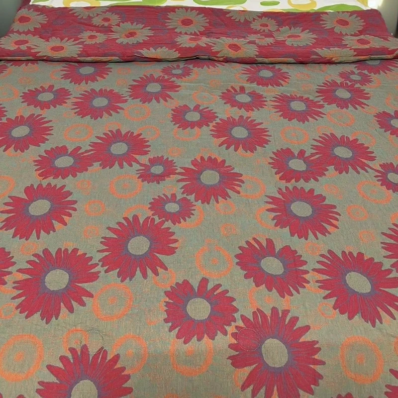 （红色向阳花）150*200cm精梳棉色织提花双层纱单人夏被可水洗可机