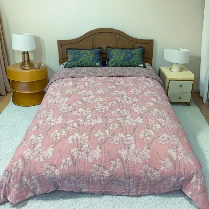 （水仙花）纯棉精梳提花双层纱单双人春秋冬被两面可用可机洗