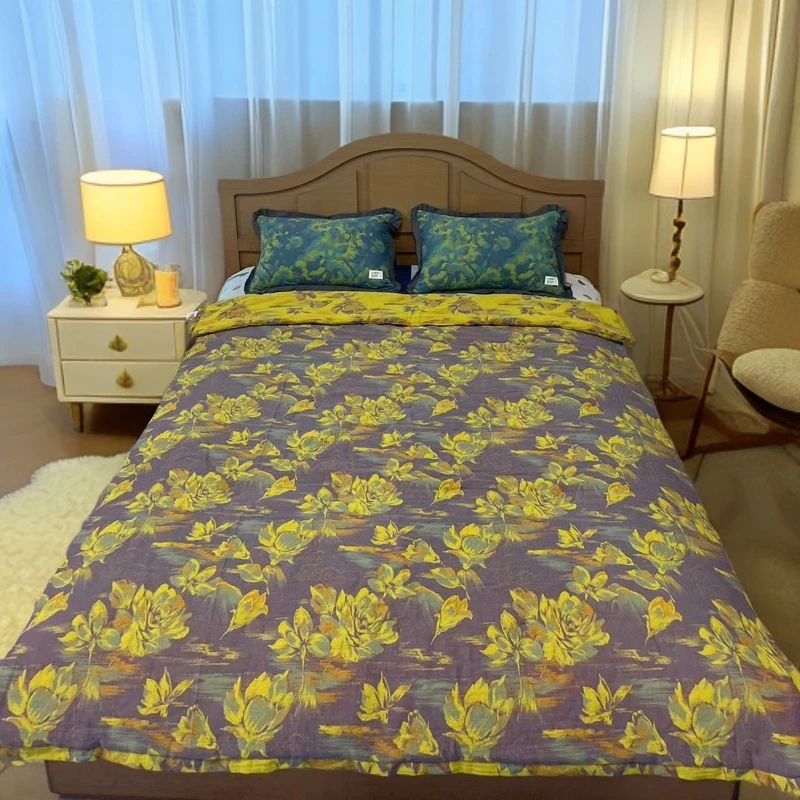 （荷塘月色）150*200cm纯棉色织双层纱单人四季被两面可用可机洗